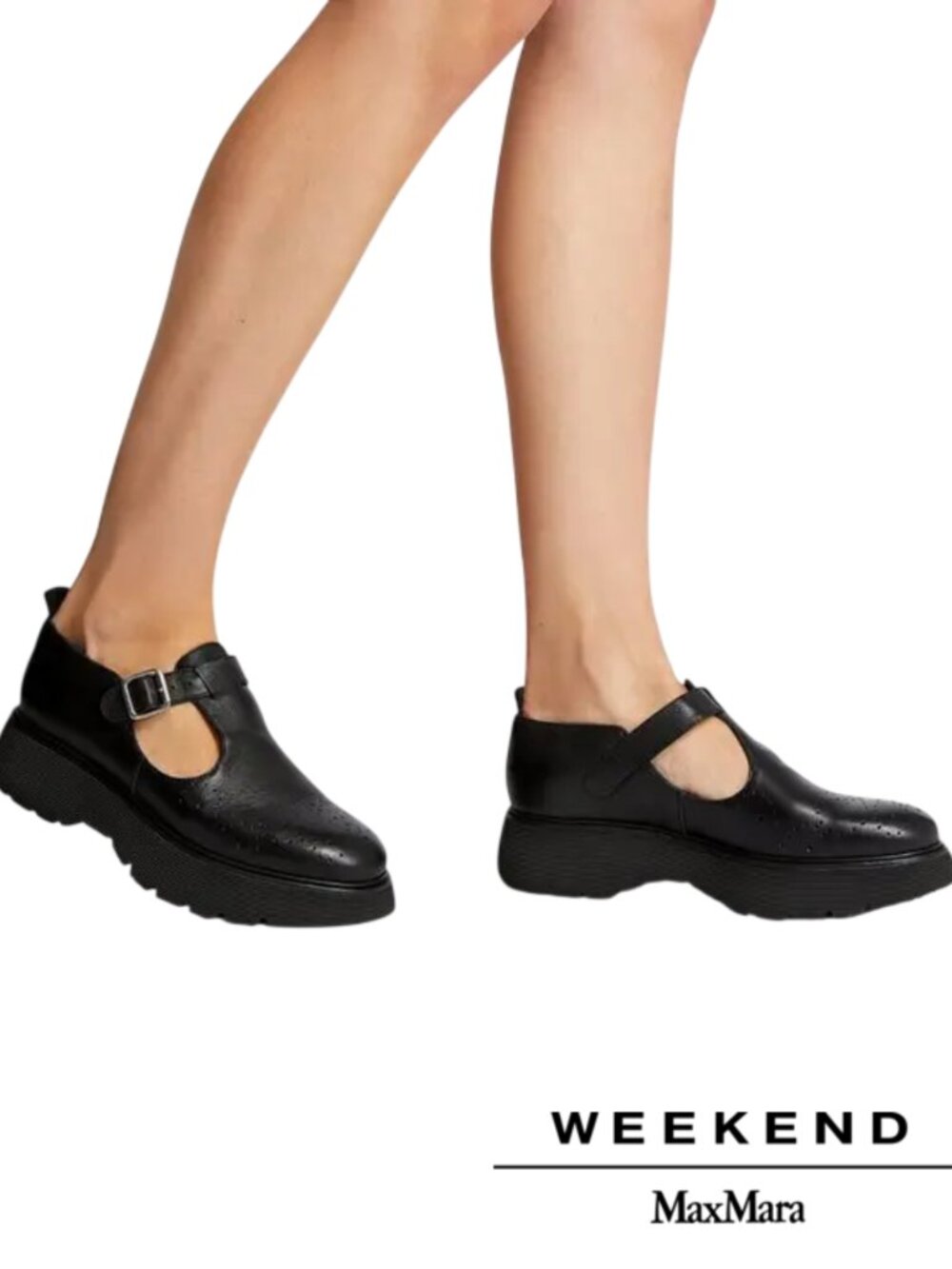 Max Mara Chunky Leather Mary Jane Platform Loafers Black Lug Sole EU Size 37